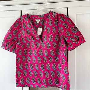 J-CREW FACTORY Printed short-sleeve poplin top (size Small) pink